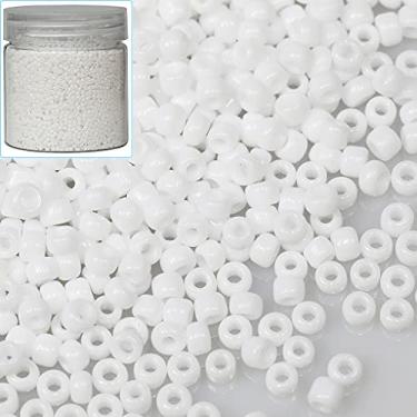 Imagem de Bala&Fillic 12/0 Contas de semente de vidro cerca de 10.000 peças/110 gramas em tamanho de caixa 2 mm contas de sementes brancas opacas para fabricação de joias (branco-2 mm)