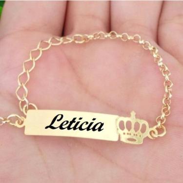 Imagem de Pulseira Chapinha Infantil Coroa Elo Português Banho De Ouro F 5.8