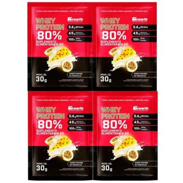 Imagem de Kit com 4 Saches Whey Protein 80% 30g Growth Mousse De Maracujá
