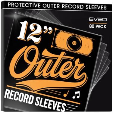 Imagem de EVEO 80 capas externas para discos de vinil – capas de álbum LP de vinil transparente 32,4 cm x 32,4 cm | Proteção de ajuste perfeito de 3 mm para LPs simples e duplos - padrão de arquivo
