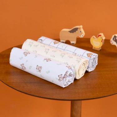 Imagem de Kit 3 Cueiros Flanelado Bebê com Estampas Encantadoras - Bercinho, U, 