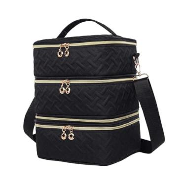 Imagem de predolo Estojo para Transporte de Esmaltes, Estojo para Maquiagem com Alça, 3 Camadas, Porta-esmaltes, Bolsa para Cosméticos para Acessórios de Conjuntos de M, Textura Tecida