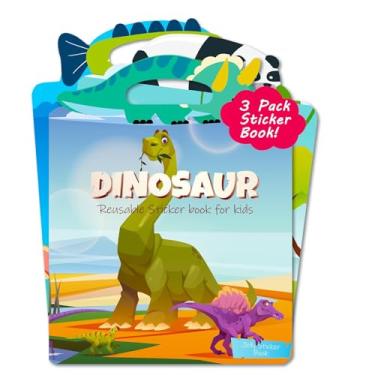 Imagem de 3 Sets Reusable Sticker Book, Waterproof Crafts Activities Birthday Gifts Travel Sticker Books (Ocean Kingdom+Dinosaur+Animal World)