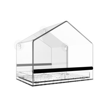 Imagem de MKLZ Alimentador de pássaro unidirecional para janela externa com ventosas fortes, casa de pássaros selvagens de acrílico transparente para visualização de gatos, suporte de janela transparente grande