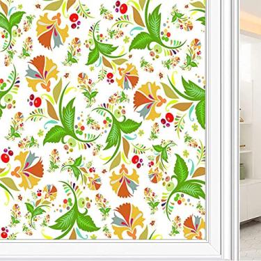 Imagem de Película de janela de privacidade de flores, textura de estilo floral, filme de vidro para sala de estar e escritório em casa, L90 x C 190 cm