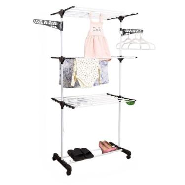 Imagem de Varal Retrátil de Chão Vertical - Suporte Resistente com Abas Dobráveis para Roupas(Preto)