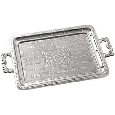 Imagem de Bandeja Inox Clássica Xadrez 53 x 33 Pantheon - 089