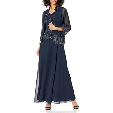 Imagem de J Kara Vestido feminino plus size com contas, Azul-marinho/brilho/cinza, 52