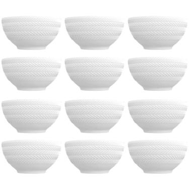 Imagem de 12 Bowls de Porcelana Germer 400ml Branco com Relevo Chevron Cumbuca para Petiscos Caldos Sobremesas