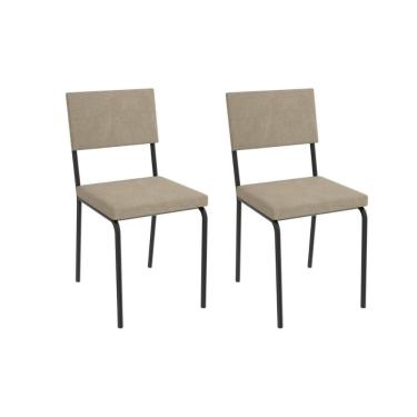 Imagem de Cadeira de Cozinha Zaria 2C128PRF Aço Kit 2 Un Preto/Linho Bege Fendi - Kappesberg