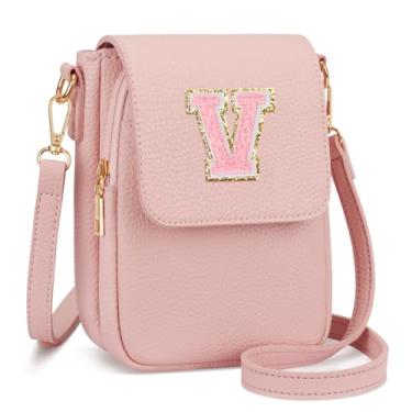 Imagem de CLOUDWINGS Bolsa tiracolo pequena com inicial inicial de presente para adolescentes, couro vegano, bolsa infantil, rosa