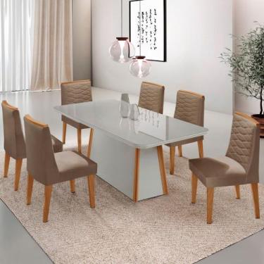 Imagem de Mesa de Jantar Diane 180cm Tampo MDF Vidro com 6 Cadeiras Eloise Moder