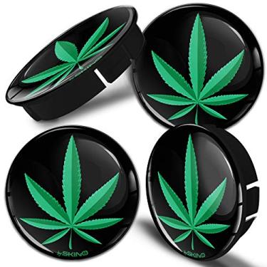 Imagem de Skino 4 x 60 mm tampas de centro de cubo de roda 3D de folha de maconha de cannabis erva rasta centro aros C 5