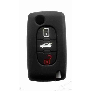 Imagem de Capa de Silicone para Chave Canivete Peugeot 3 Botoes Preto