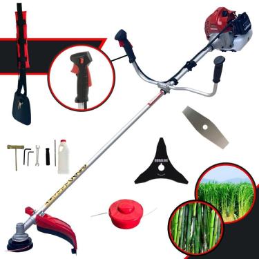 Imagem de Roçadeira Podador de Grama Profissional Kawashima BCJ620L À Gasolina 2T 62cc 3HP de Potência 10.000rpm + Lâmina Facão + Lâmina 3 Pontas + Carretel