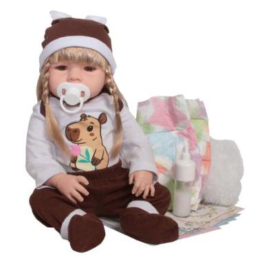 Imagem de Bebê Reborn Realista Menina Loira Olhos Castanhos Capivara - Cegonha R