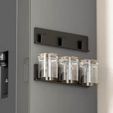 Imagem de Vaisoeny Suporte de copo de vinho, pacote com 2 porta-copos, instalação sem perfuração, suporte de copo de vinho montado na parede para sala de jantar, cozinha e bar (preto)