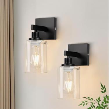 Imagem de 2 Pecas Arandela de Parede Preto, Luminaria Parede, Arandelas de Parede Interna, Luz Moderna Da Vaidade Do Banheiro com Sombra de Vidro Transparente para Cozinha, Quarto, Sala de Estar