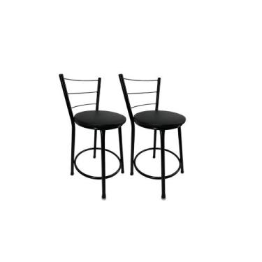 Imagem de Kit 2 Banqueta Balcão Baixa Preto Bar Gourmet Cozinha Lazer Área - For
