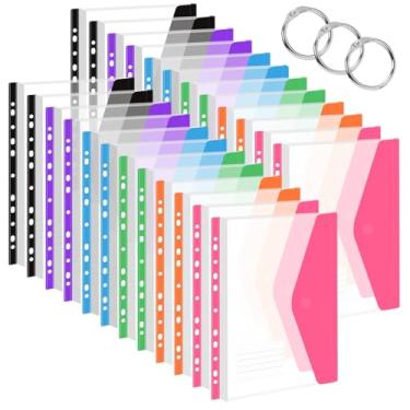 Imagem de Pacote com 24 pastas de fichário com bolsos, divisórias expansíveis de 11 furos para 2/3/4 anéis, bolsa de documentos com botão de pressão e etiqueta de folha solta, organizador de fichário