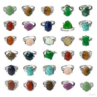 Imagem de YITANA Anéis a granel para revenda atacado pedra cristal prata anéis para mulheres joias de pedras preciosas, Cristal, mistura