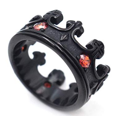 Imagem de LAFATINA Anel masculino vintage coroa real Rei, unissex, aço inoxidável, prata preta, ouro cruz e coroa, anéis de cavaleiro pedra vermelha de dominação embutida, tamanho 7 a 13