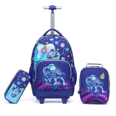 Imagem de Kit Mochila Bolsa De Carrinho Com Estojo e Lancheira Escolar Menino Astronauta