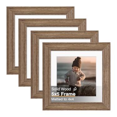 Imagem de KINLINK Porta-retrato 12 x 12 cm, molduras quadradas de madeira maciça marrom para fotos 10 x 12 cm com tapete ou 12 x 12 cm sem tapete, molduras de parede e mesa, madeira marrom, pacote com 4
