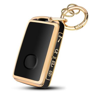 Imagem de FT FUNTOR Capa para chave Mazda, 4 botões com borda dourada TPU (poliuretano termoplástico), compatível com Mazda 3/6/3 Hatchback/CX-5/CX-6/CX-9/CX30/CX-50/CX-70/CX-90 (preto)