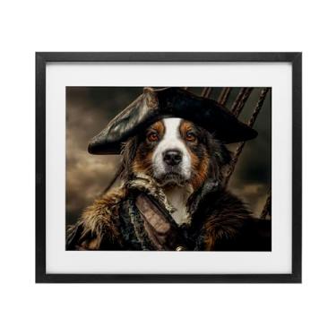Imagem de Stupell Industries Impressão emoldurada preta Barking Buccaneer Pirate Dog Under Glass por Kelley Parker, 33 x 40 cm