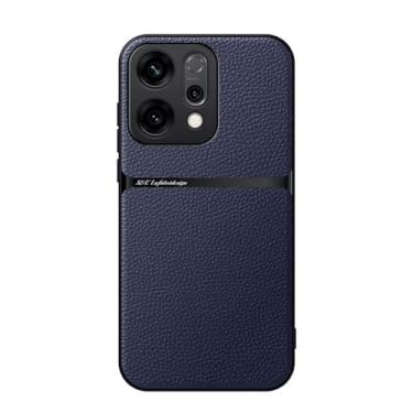 Imagem de Kepuch Capa para Oppo Reno 14 - Litchi Grano Case Placa de Metal Embutida - Azul