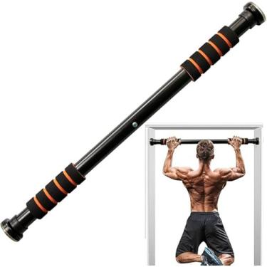 Imagem de Barra Fixa de Porta Ajustável para Exercícios, 63-96 cm, Suporta 100 kg, Preto/Laranja
