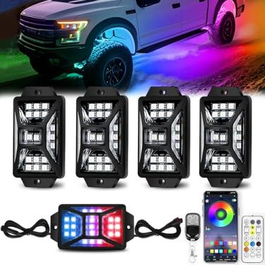 Imagem de 4 cápsulas, 84 LEDs, 5 lados, luzes de rock RGB, aplicativo/controle remoto para caminhões, kits de brilho brilhante multicoloridos à prova d'água com modo de música, compatível com Jeep UTV SUV ATV