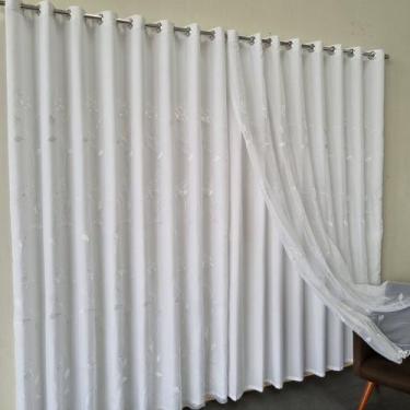 Imagem de Cortina Para Varão Voil Bordada Com Forro Leve Microfibra 3,00x2,30 Pa