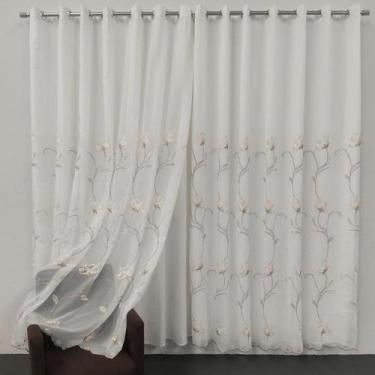 Imagem de Cortina Para Suíte Sala Voil Bordado Luxo Com Forro Porta 3,00x2,50 - 