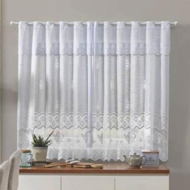 Imagem de Cortina de Renda Branca 2,20x1,20m Com bandô Bule Clássica, Branco
