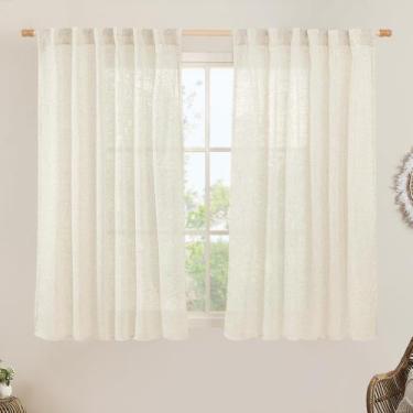 Imagem de Cortinas de janela LAMIT Natural Linen Semi Sheer 140x137cm 2 painéis
