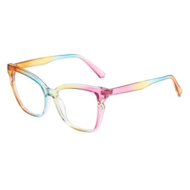 Imagem de HCPIHF Armação de óculos vintage fashion com lentes transparentes e armação dupla colorida (laranja, azul e rosa)