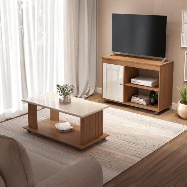 Imagem de Sala de Estar Completa com Mesa de Centro e Rack Sampa Cinamomo/Off White