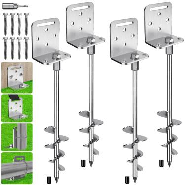 Imagem de BeneLabel Erdanker Âncora de chão, estacas de rosca para trampolim de 50 cm anéis de barraca pregos de amendoim 7,2 cm espiral 4 tempestade de vento espigão de estrutura de escalada para balanço
