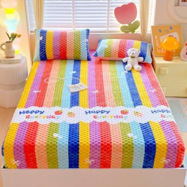 Imagem de ZIQINPSQ Lençol de lã aconchegante casal, ultramacio e felpudo para o inverno, lençol de baixo de veludo de 38 cm (antiestático e quente), arco-íris