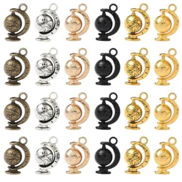 Imagem de SUNNYCLUE 1 caixa, 36 peças, 6 cores, berloques de planeta globo terrestre a granel ouro prata bronze antigo liga de metal preto 3D universo planetário espaço pingentes para fazer joias brincos DIY