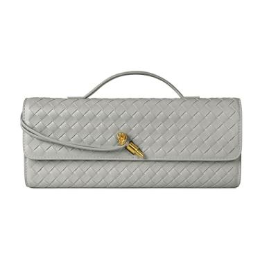 Imagem de Bolsa feminina de tecido para noite, bolsa tiracolo de couro, bolsa formal para noite, Couro tecido cinza claro