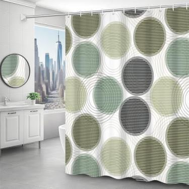 Imagem de dnldliq Cortina de chuveiro com pontos geométricos círculos abstratos cortina de banheiro infantil estampa de bolinhas conjuntos de cortina de chuveiro à prova d'água com ganchos decoração de banheira