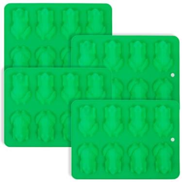 Imagem de XYDHQS 4 moldes de chocolate sapo de silicone, moldes de doces em forma de sapo, bandeja de sapo de chocolate de liberação fácil de 8 cavidades, conjunto de moldes de goma para decoração de bolo de