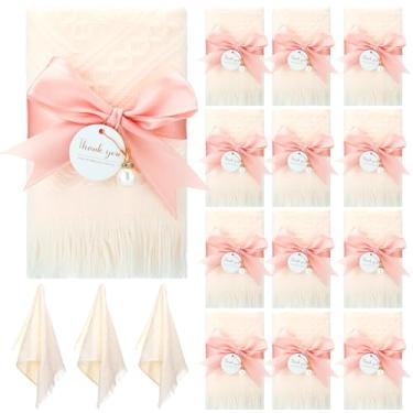 Imagem de Mindsoft 12 conjuntos de toalhas de mão de algodão macio com laço e cartão de agradecimento para casamento dama de honra presentes de casamento chá de bebê aniversário lembrança suprimentos
