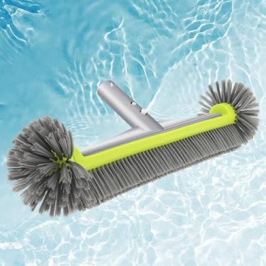 Imagem de Cabeça de escova de piscina para limpeza de paredes, escovas redondas de 43 cm no solo/acima do solo com 7 fileiras de cerdas fortes premium e traseira de alumínio reforçado