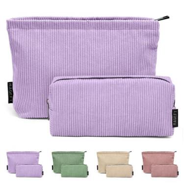 Imagem de Bolsa de maquiagem MAGEFY Corduroy Purple para bolsa de viagem, 2 peça
