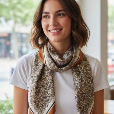 Imagem de Lenço Xale Echarpe Feminino De Cetim Seda 90x90cm Estampado - meldorah