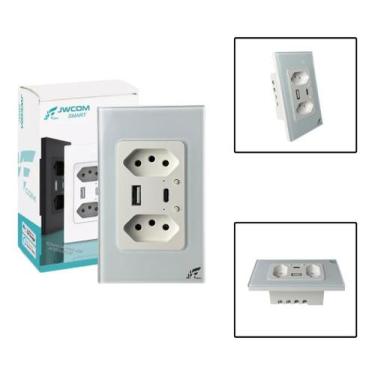 Imagem de Duas Tomadas Inteligentes Com Entradas USB e Tipo C, Smart, Conexão Wi